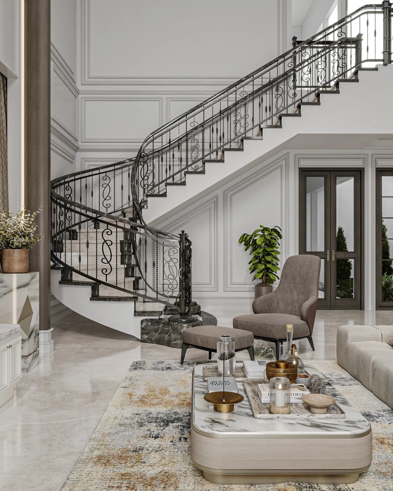 3D render of the living, dining, kitchen & guest room, Family Residence — residence design visualization by ePrivilege Studio (view 16)